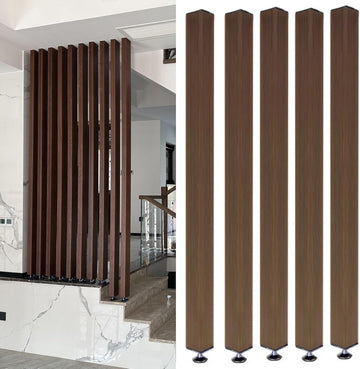 Wood Slat Room Divider, Adjustable Feet, for Space Partition Privacy