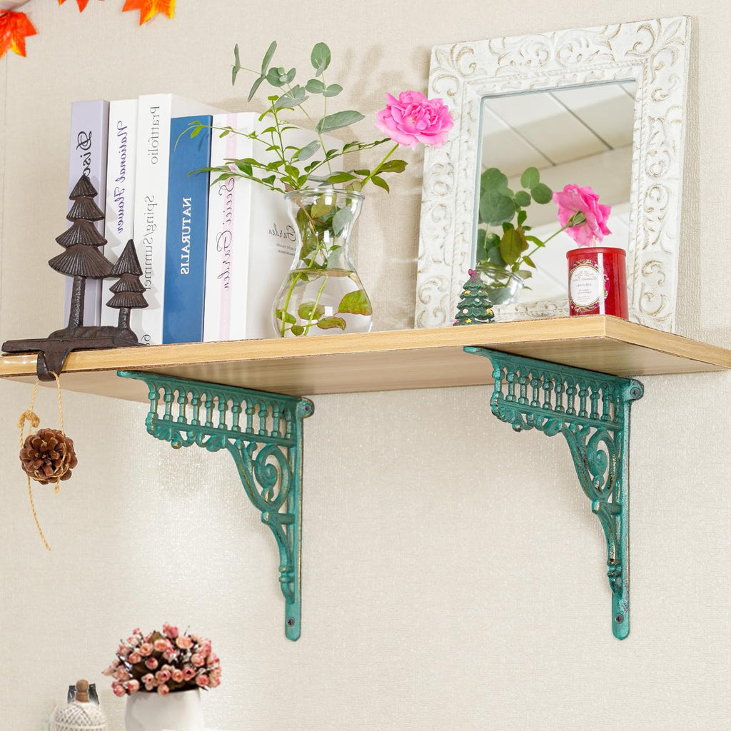 10.6 Inch Cast Iron Brackets for Shelves - 2 Pack Vintage Green