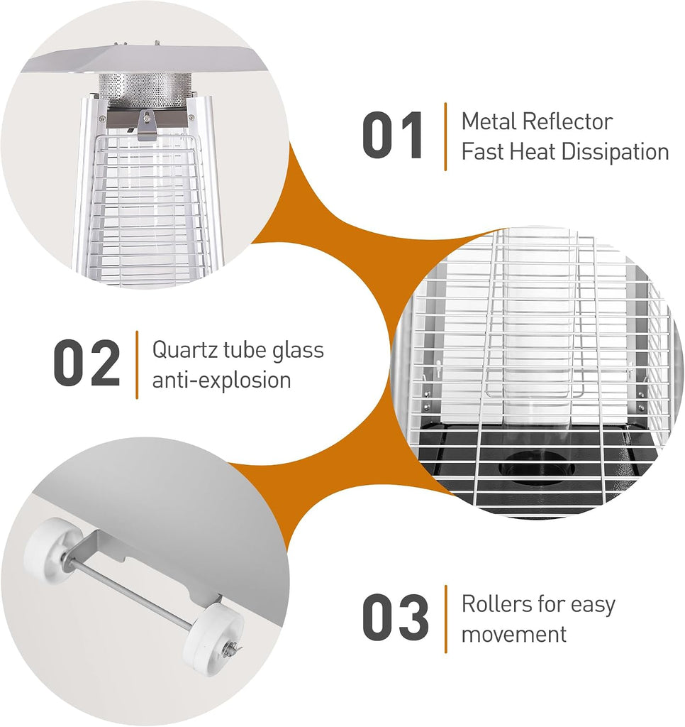 Pyramid Patio Heater, 48000 BTU Glass Tube Propane Patio Heater with Wheels and Cover, Outdoor Propane Heaters