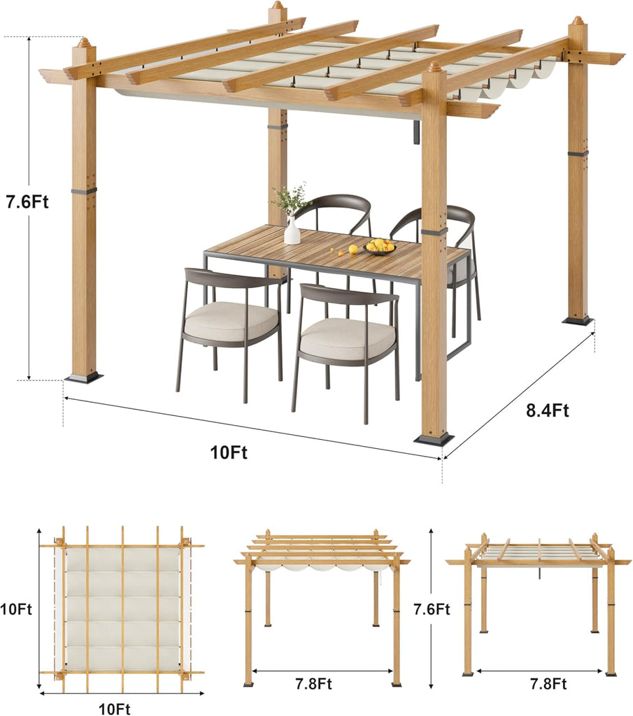 10x10 Ft Outdoor Retractable Pergola Aluminium Pergola Canop - Image 6