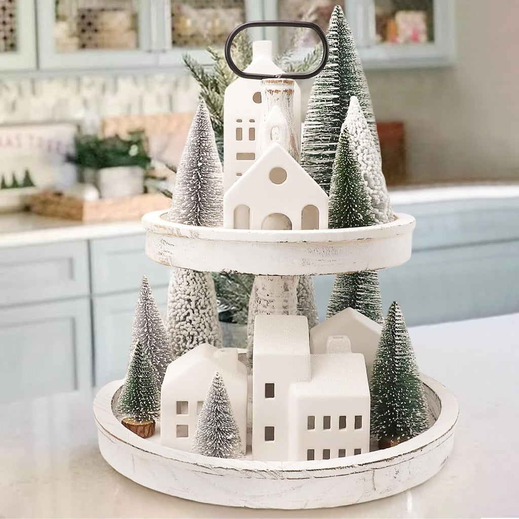 Christmas Decorations - Village Sets of 5 Lighted Ceramic Houses & 9 Trees
