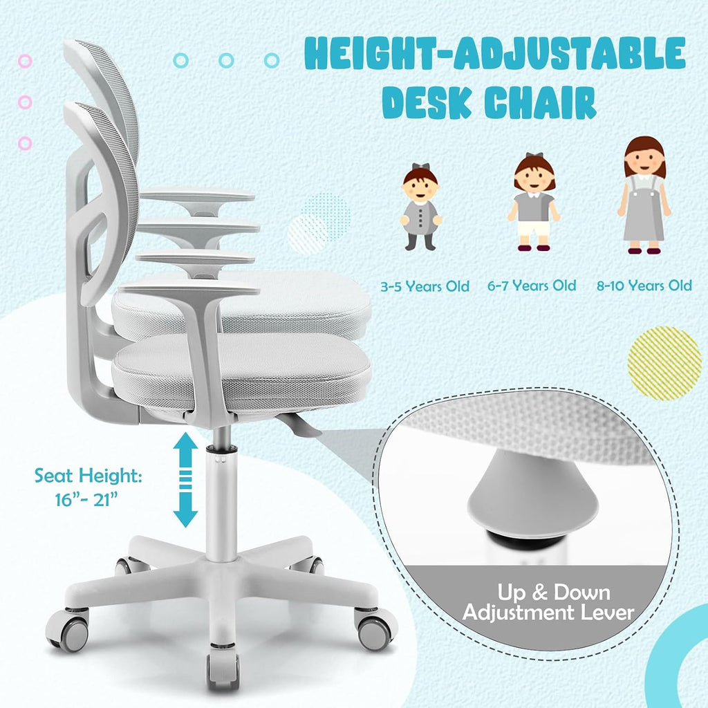 Kids Desk Chair, Height Adjustable Children Study Chair, Swivel Mesh Task Student Chair, Universal Casters, Child