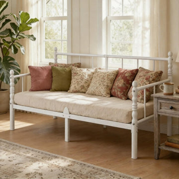 14 Inch Twin Metal Daybed Frame with Minimalist Headboard