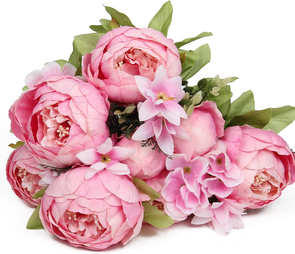 Silk Peony Bouquet Vintage Artificial Peonies Flower Wedding Party Decor (1pcs, New Spring Rose Pink)