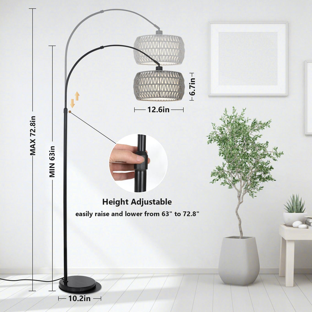 Arc Standing Lamp, Boho Floor Lamps with Remote and LED Dimming Bulb, Rattan Tall Lamp with 3 Color Temperatures