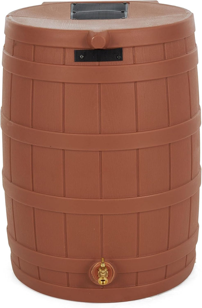 Rain Wizard Water Collection Barrel, 50 Gallon, Terra Cotta | 2 Pack, Faux Wood Design - Plastic Outdoor Home Rain