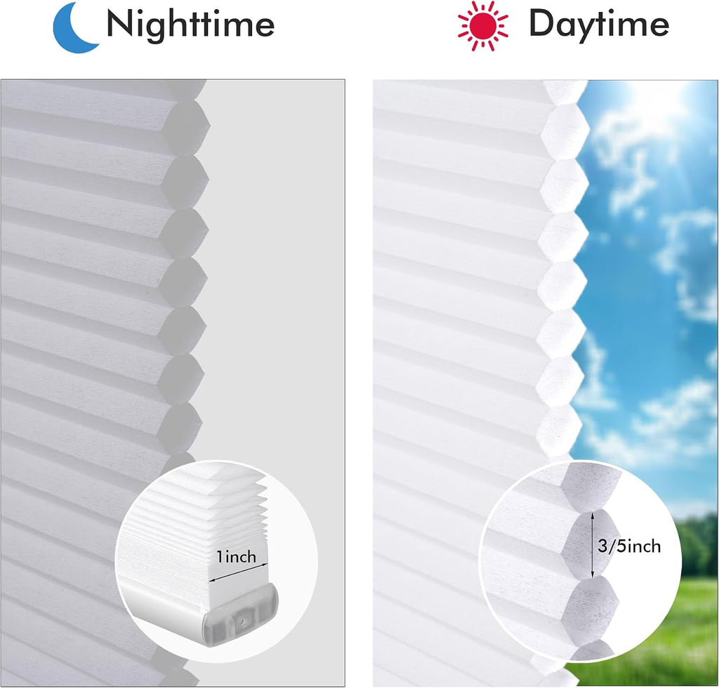 No Drill Cellular Shades Light Filtering Honeycomb Blinds White | No Tool No Drill Design for Super Easy