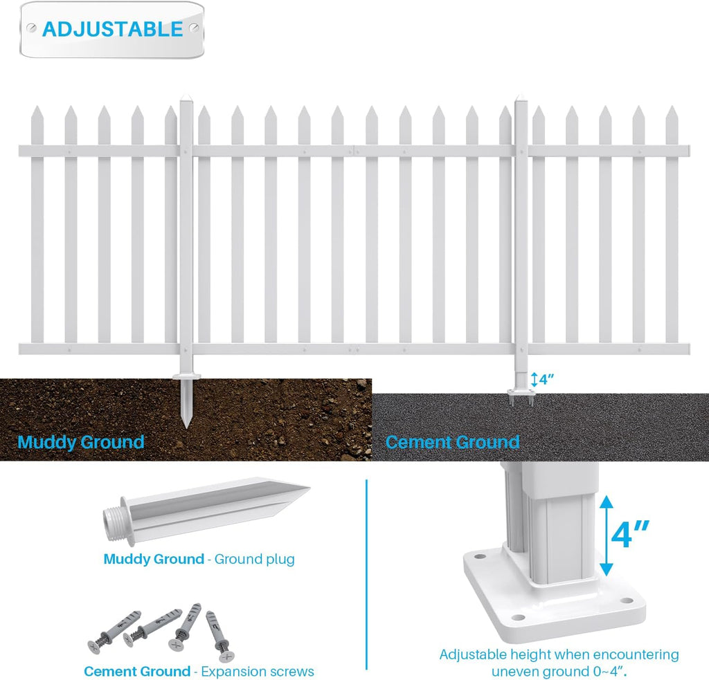Outdoor Garden Fences 7 Sets- 38.6" H x 84" L White Picket Fence Vinyl Panels PVC Decorative for Front Yard Porch