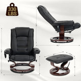 Modern Reclining Swivel Lounge Chair and Ottoman — Black PU Leather