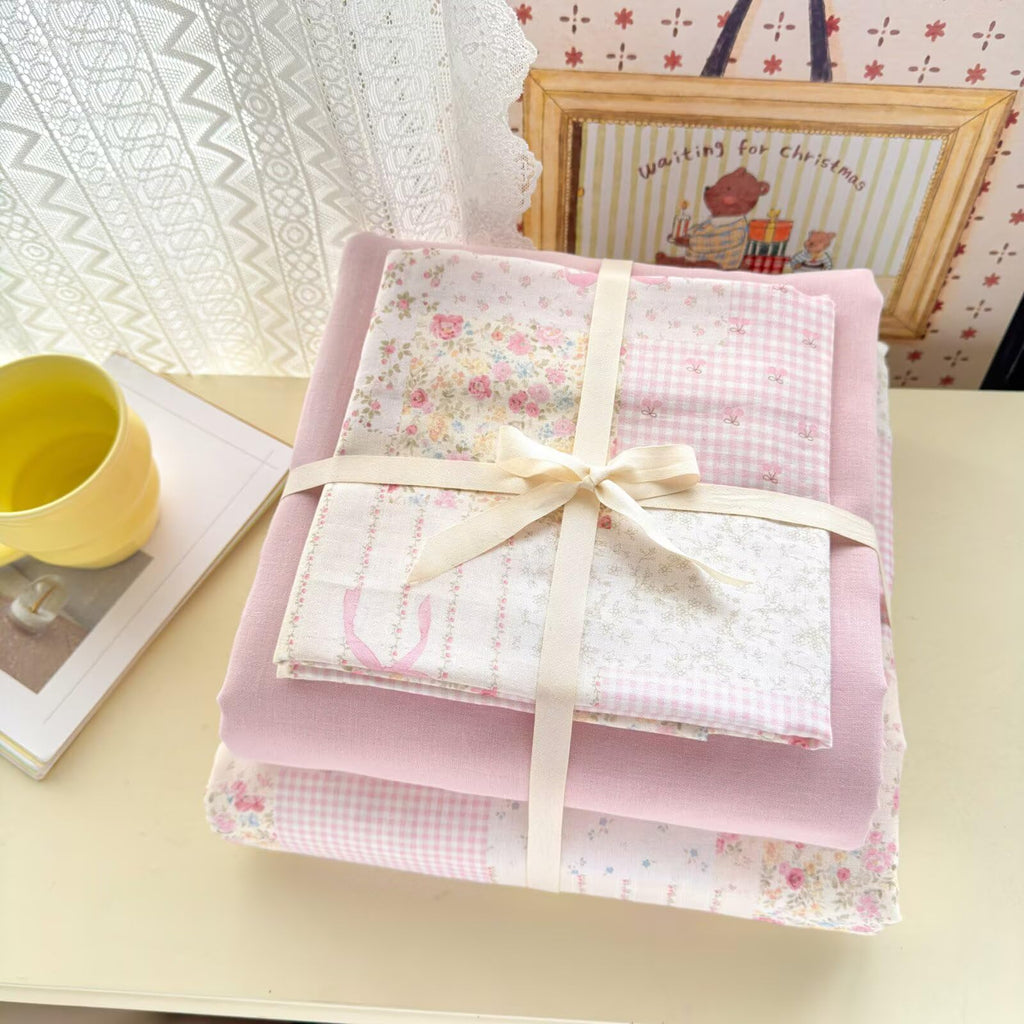 Pink Duvet Cover Full Size 100% Cotton Muslin Cute Patchwork Bedding Set for Teen Girls Women, Soft Comfy Double Gauze
