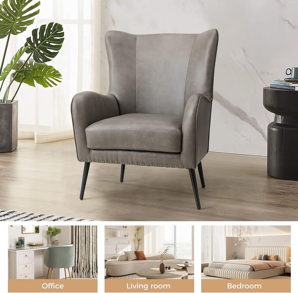 Faux Leather Accent Chair, Grey