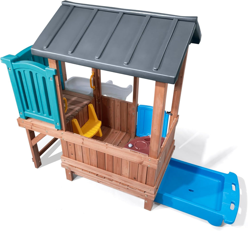 Woodland Adventure Playhouse & Slide, Kids Outdoor Playset, Backyard Playground Set, Swings, Storage Drawer, Made of