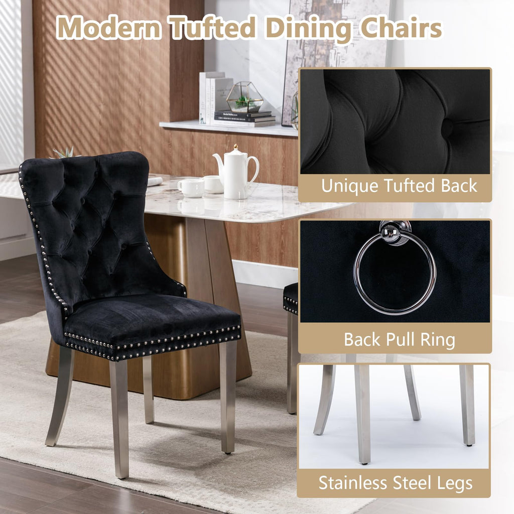 5 Piece Round Glass Dining Table Set for 4, 35" Round Dining Table & Chair Set Modern Small Circle Glass Kitchen