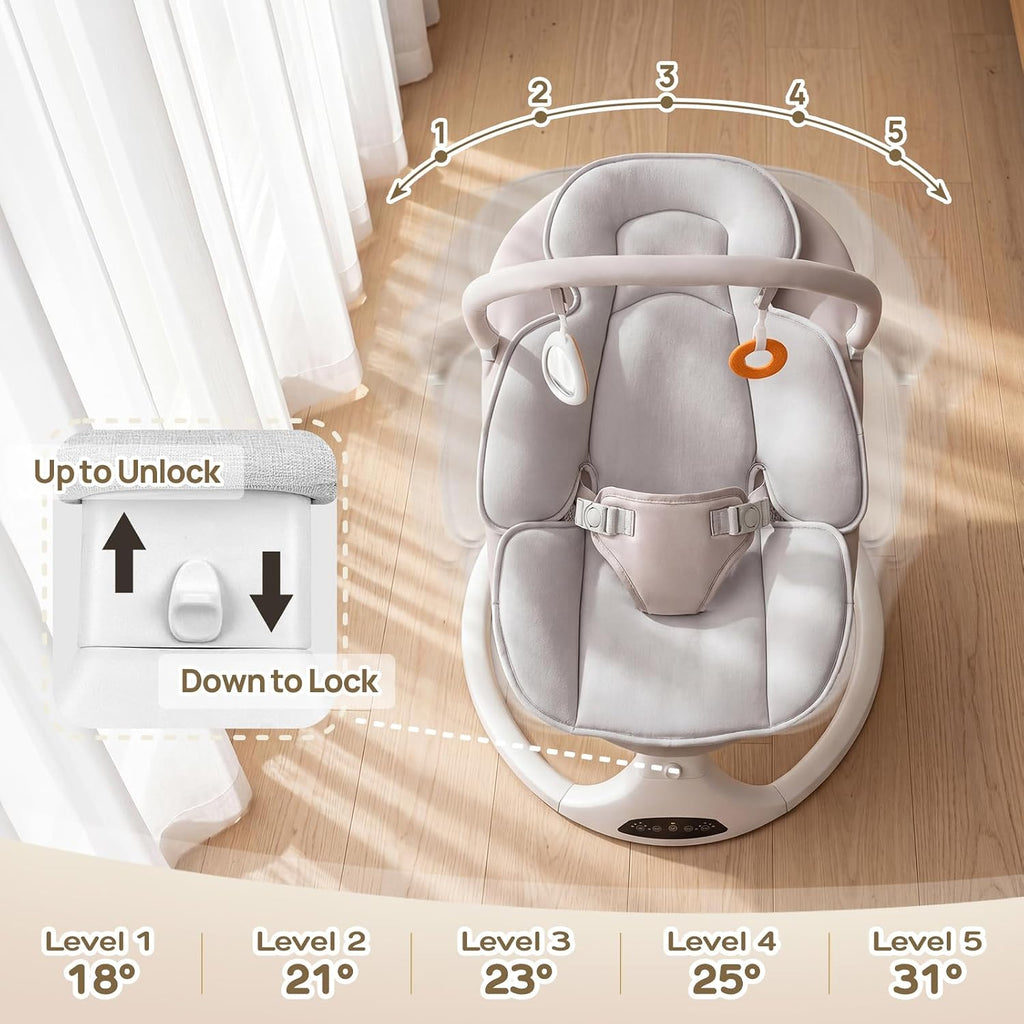 Electric Baby Swing with Remote Control,5 Speeds&Portable&Cozy(0,Beige)