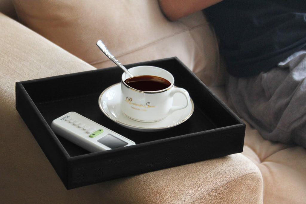 Valet Tray Nightstand Organizer Leather Catchall Tray for Perfume,Jewelry,Key and Remote on Counter or Dresser(Black)