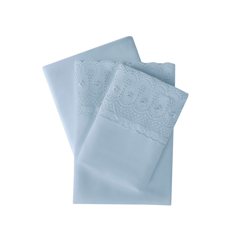 Soft Microfiber Eyelet Lace Embroidery 4 Piece Sheet Set - Luxurious Microfiber Bed Sheets - Includes Flat Sheet