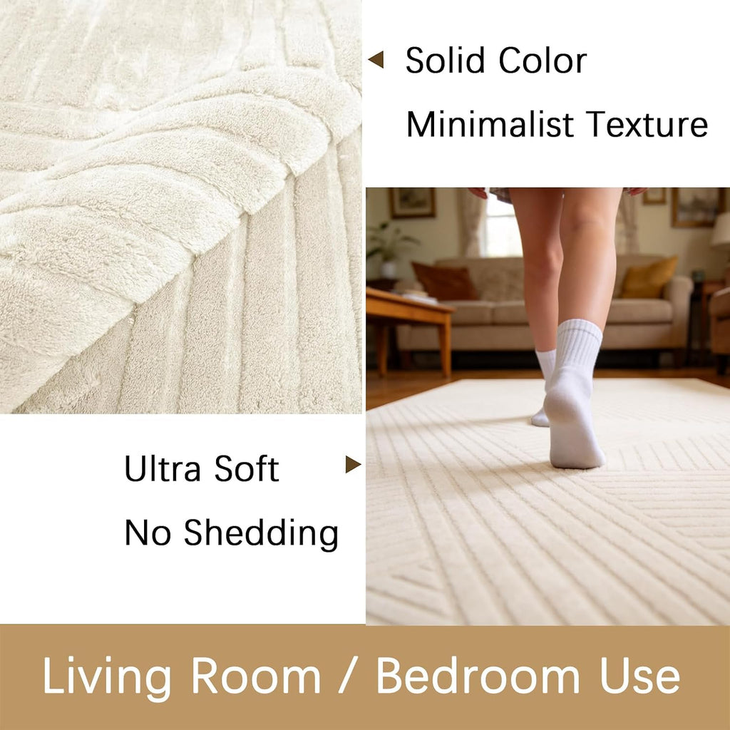 Beige Solid Color Area Rugs, Large Washable Living Room Rug