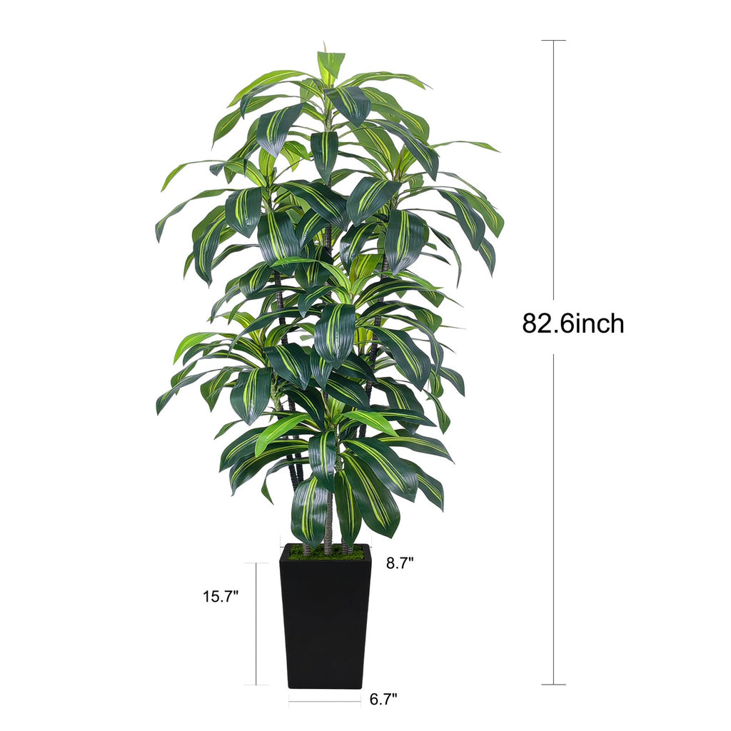 7FT Artificial Dracaena Tree, Fake Tree Indoor with Black Tall Planter, Tall Artificial Plants Indoor, Artificial Silk