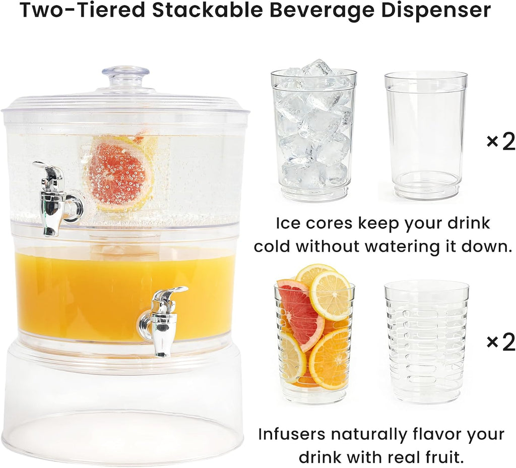 Drink Dispensers for Parties, 2 Gallon Beverage Dispenser with Stand - Set of 2