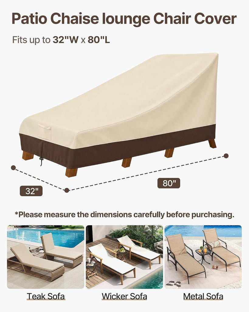 Waterproof Patio Chaise Lounge Cover, 600D Heavy Duty Outdoor Lounge Chair Covers,UV Resistant Patio Furniture