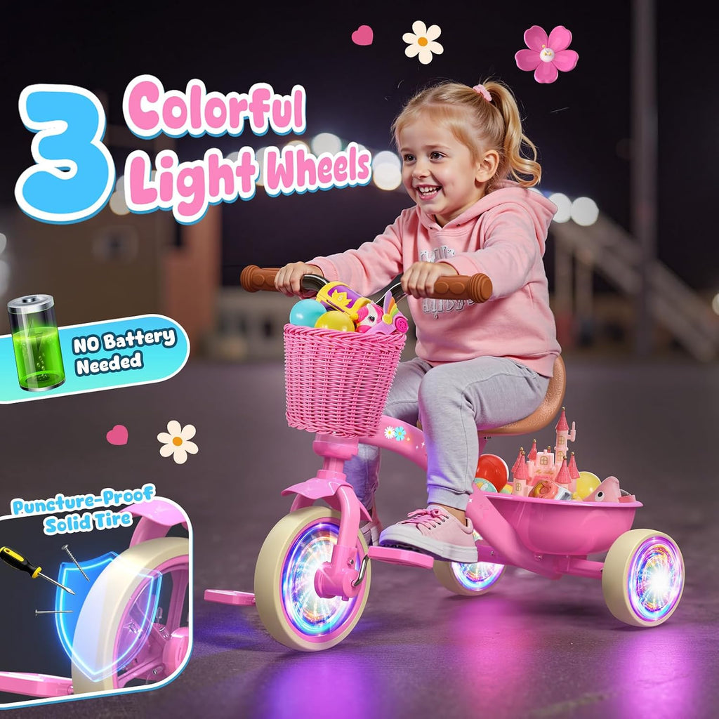 Toddler Tricycle for 1-3 3-5 Year Olds, 2 3 4 5 Year Old Girl Birthday Gifts, Pink Toddler Baby Bike, Outdoor Riding