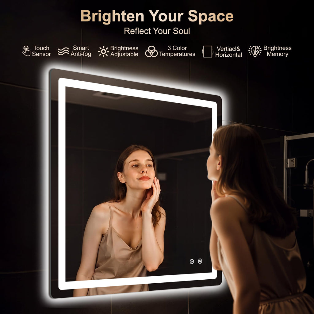 35x35 LED Bathroom Vanity Mirror with Lights, Anti-Fog, Dimmable