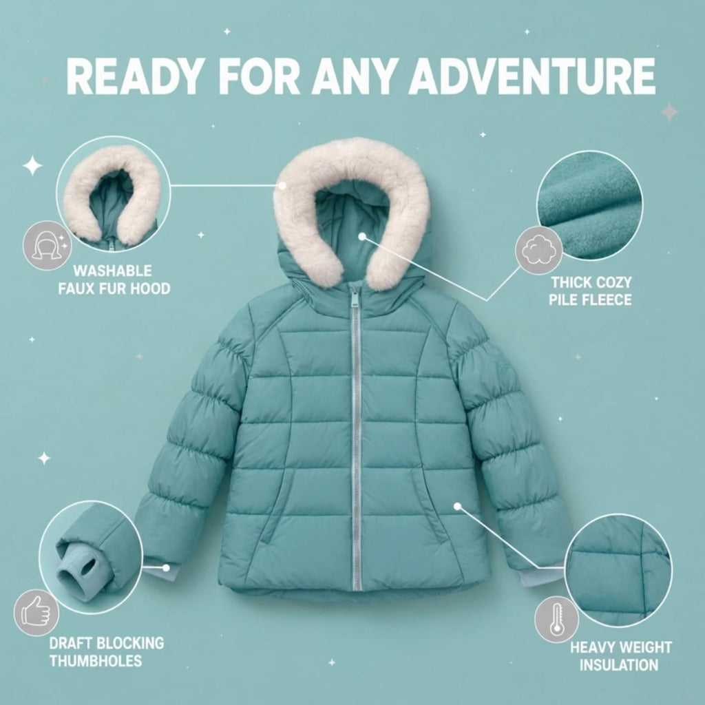 Girls Winter Coat - Heavyweight Puffer Parka Jacket with Fur Hood