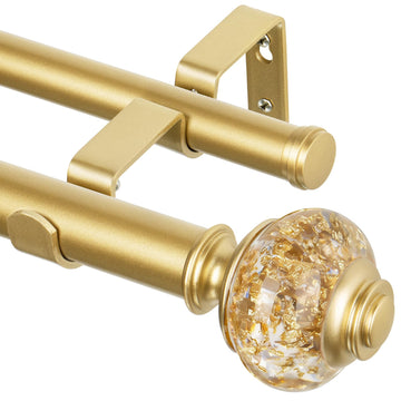 Double Curtain Rods 32 to 58, 7/8 Inch Dual Drapery Rod, Luxury Gold