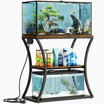 20-29 Gallon Fish Tank Stand with Power Outlet, 3-Tier Aquarium Stand with Storage, Heavy Duty Metal Frame Tank Rack
