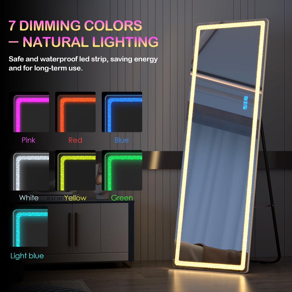 63 x 20 in Full Length Mirror with LED Lights, RGB Lighting, White