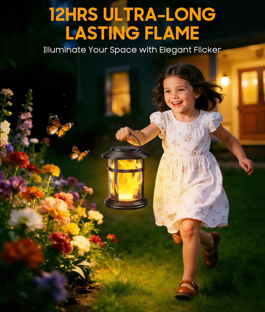 Solar Lanterns Outdoor Waterproof, 4 Pack Upgraded Flickering Flame Hanging Solar Lights, Solar Powered Decorative