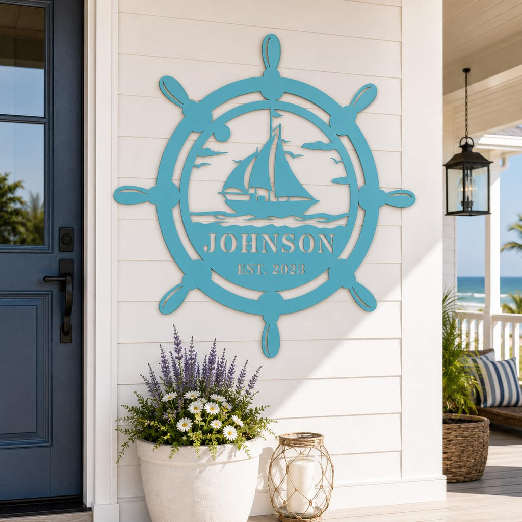 Coastal Metal Boat Anchor Sign, Metal Wall Art Decor, Nautical Outdoor Indoor Sign, Hanging Home Dining Room Decor