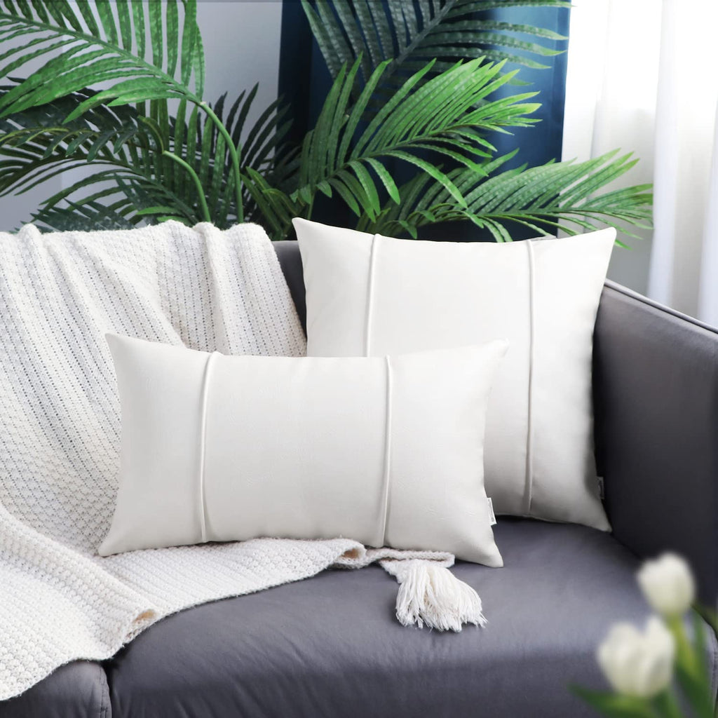 Faux Leather Throw Pillow Cover 16x16 Inches, White, 1 Pack
