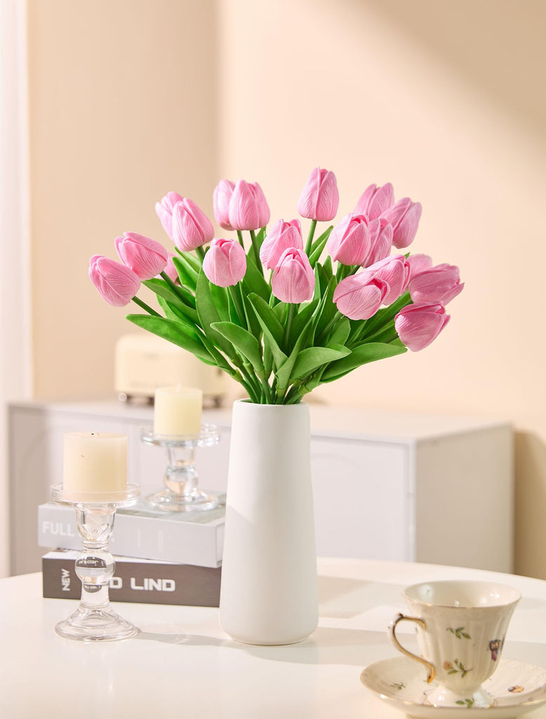 30 Pcs Pink Tulips Artificial Flowers Fake Tulips Fake Tulip Flowers Real Touch 13" Silk Flower for Bulk Home Kitchen