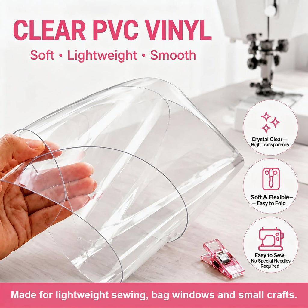 Clear PVC Vinyl Fabric 0.2mm, Soft Flexible Vinyl for Sewing & DIY