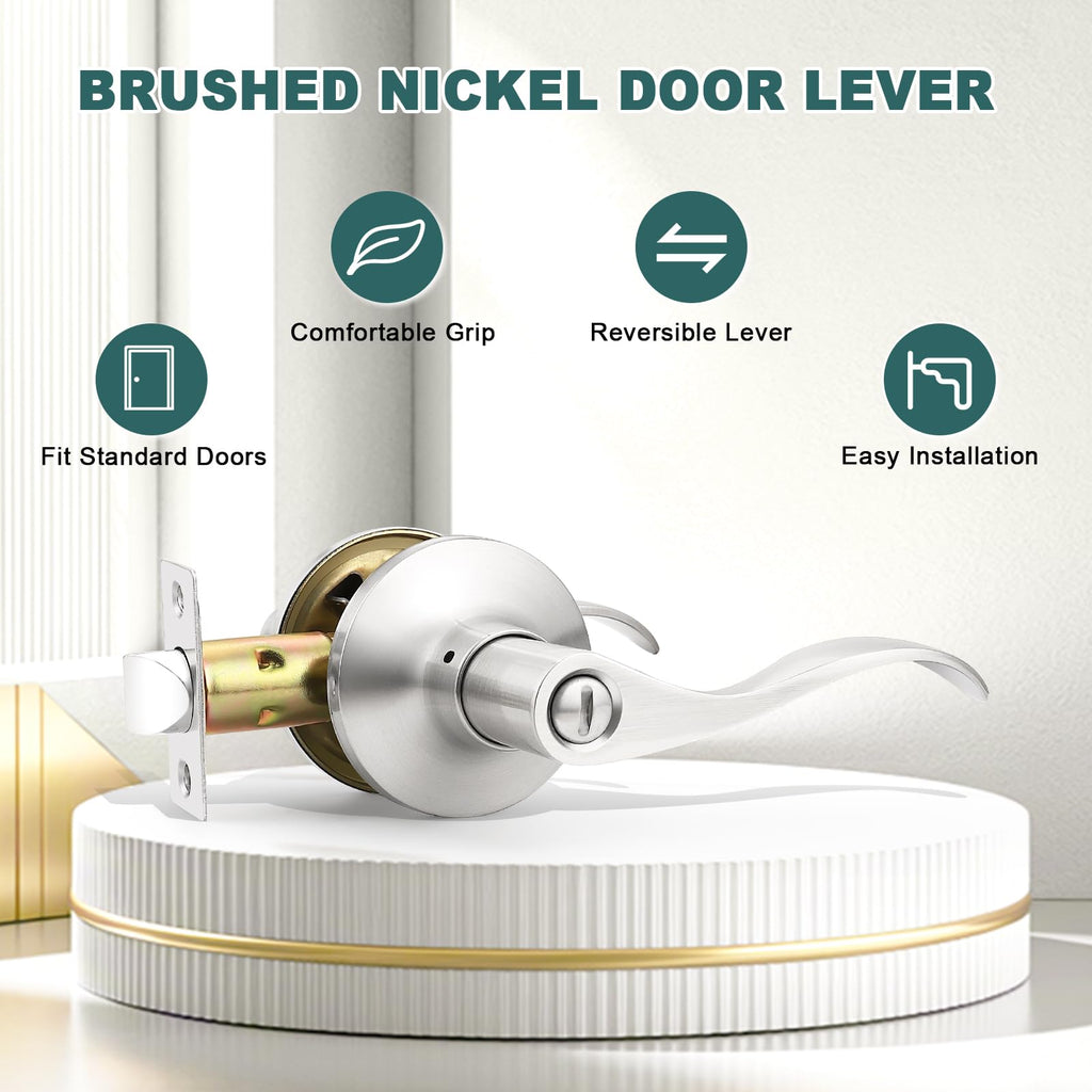 4 Pack Privacy Door Levers Brushed Nickel Privacy Door Handles Keyless Interior Door Handle with Lock Modern Door