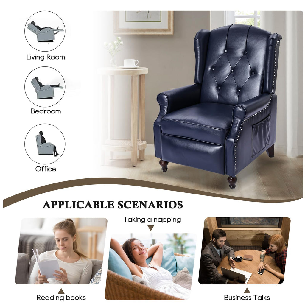 Wingback Recliner Chair, Push Back Arm Chair (1, Navy Blue)
