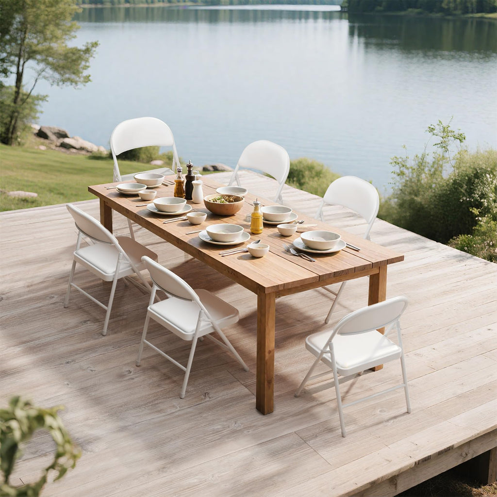 6 Pack White Padded Folding Chairs with Metal Frame