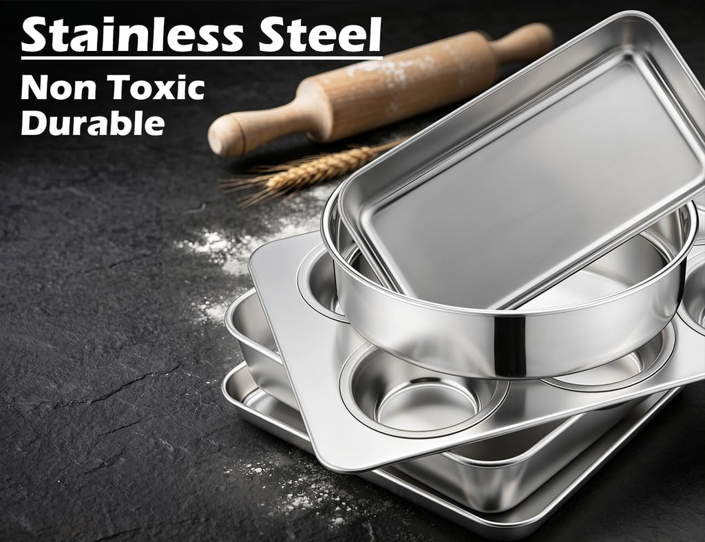 Non-Toxic Stainless Steel Bakeware Baking Sheet Set of 10 with Lid