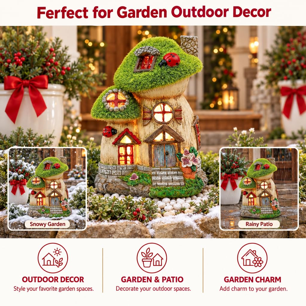 Fairy Garden House Decor Mushroom Statue Resin 6.6"