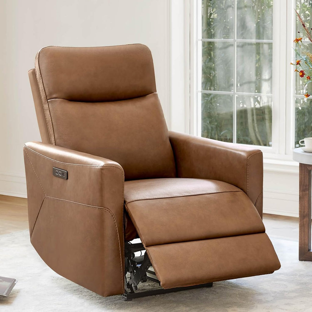 Genuine Leather Power Recliner Chair for Adults, Electric Wall Hugger Recliner , Modern Living Room and RV Recliner