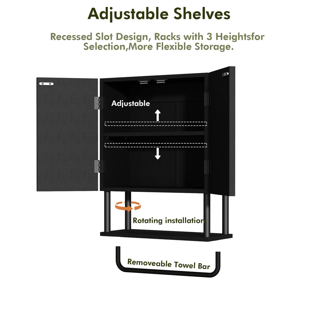 Fluted Bathroom Wall Cabinet with 2 Doors, 3-Tier Medicine Cabinet