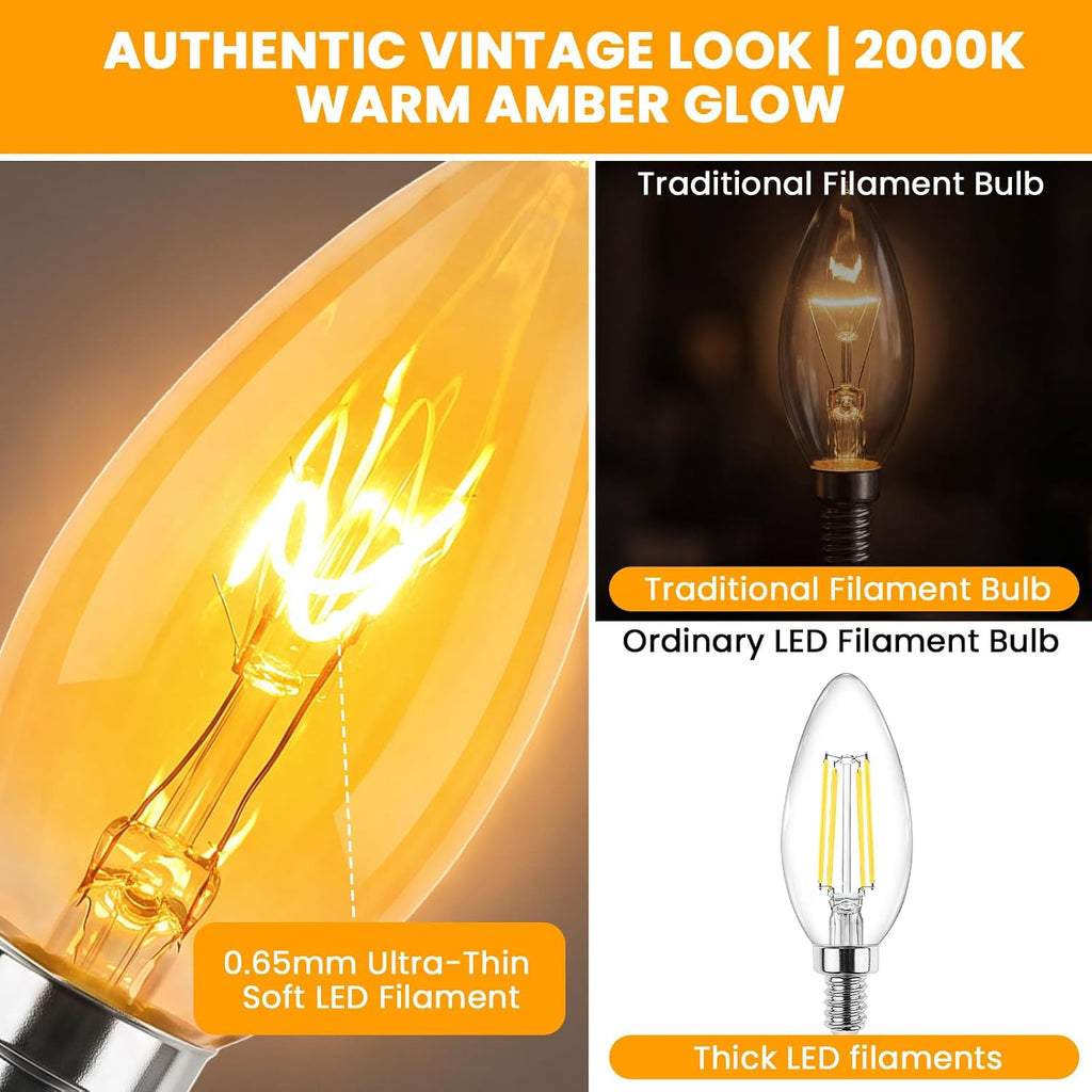 2000K Amber 25 watt Candelabra Bulbs 2W B11 E12 LED Candle Bulb