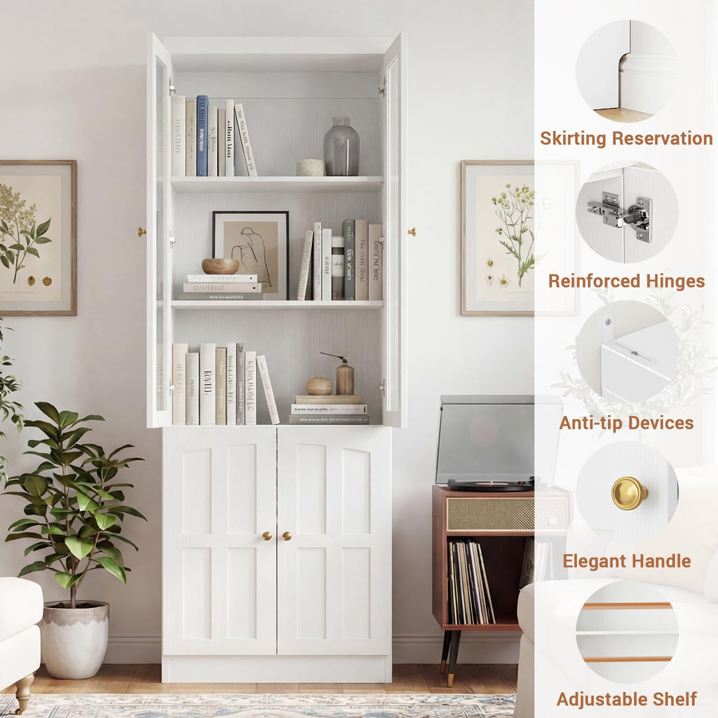 80" Bookshelf with Glass Doors and Adjustable Shelves