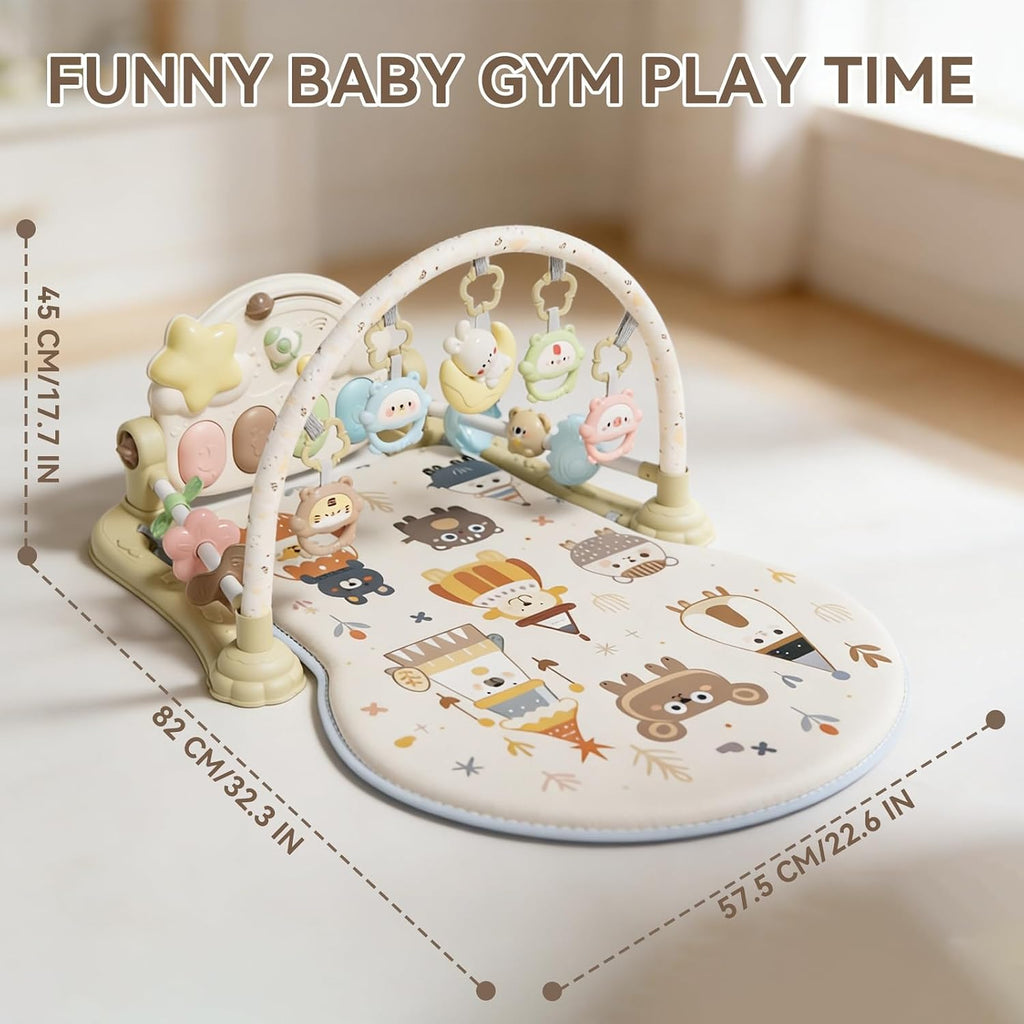 Play Gym Mat - Funny Play Piano Activity Playmat with 5 Infant Learning Detachable Toys for Sensory Development