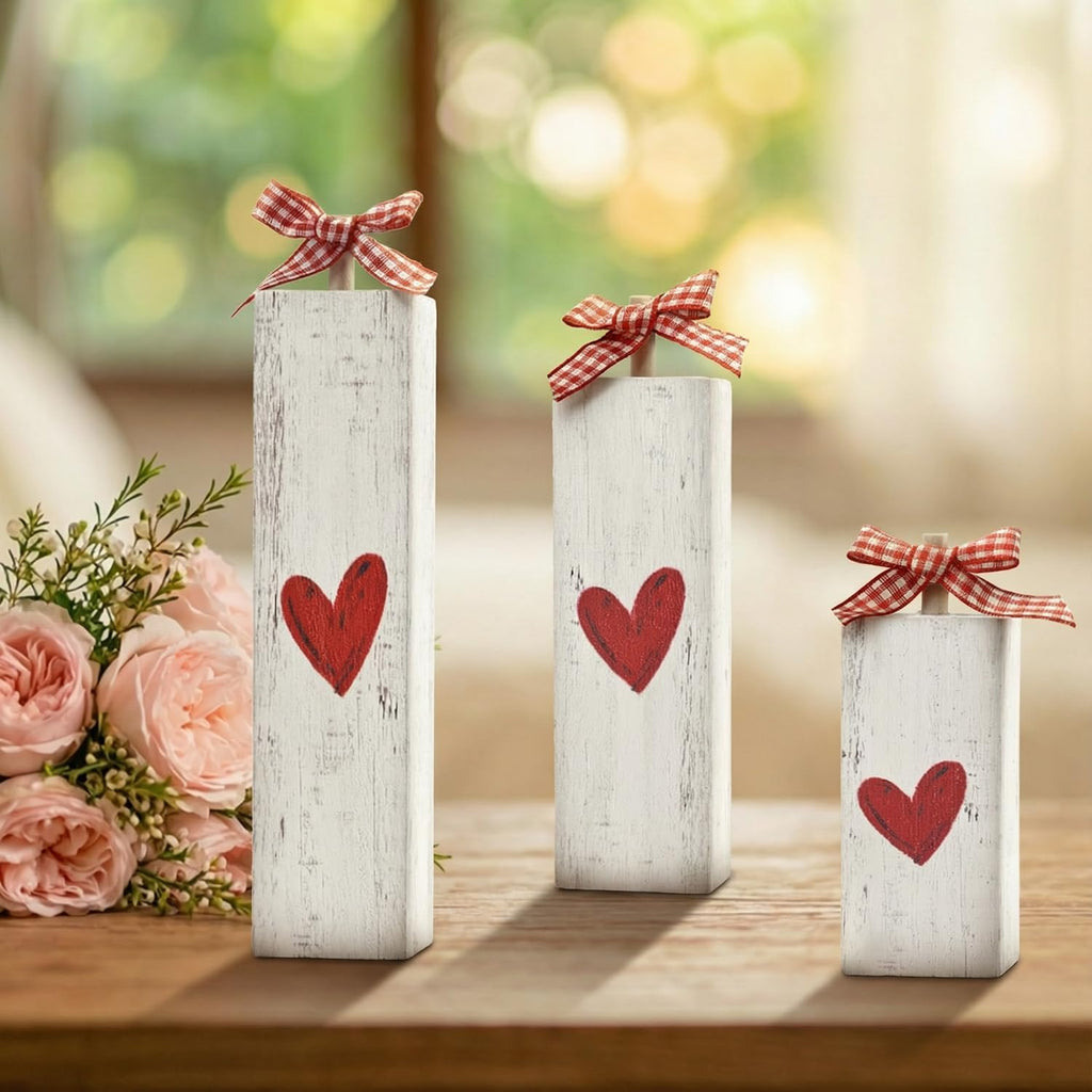 Smile Valentine's Day Wooden Block Decor, Heart-Themed - Set of 3