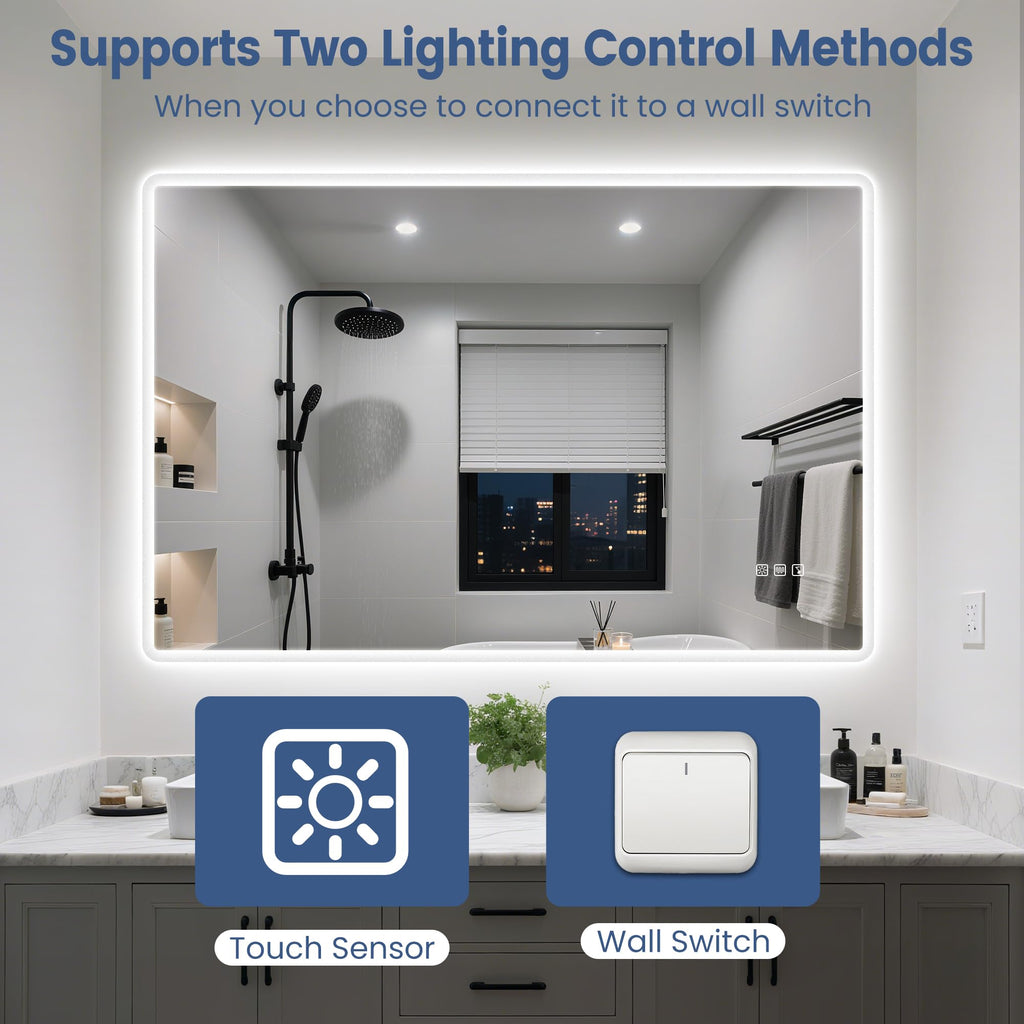 28"x36" LED Bathroom Mirror with Bluetooth Speaker, 3 Color Temperature, Stepless Dimming, Anti-Fog, Touch Control