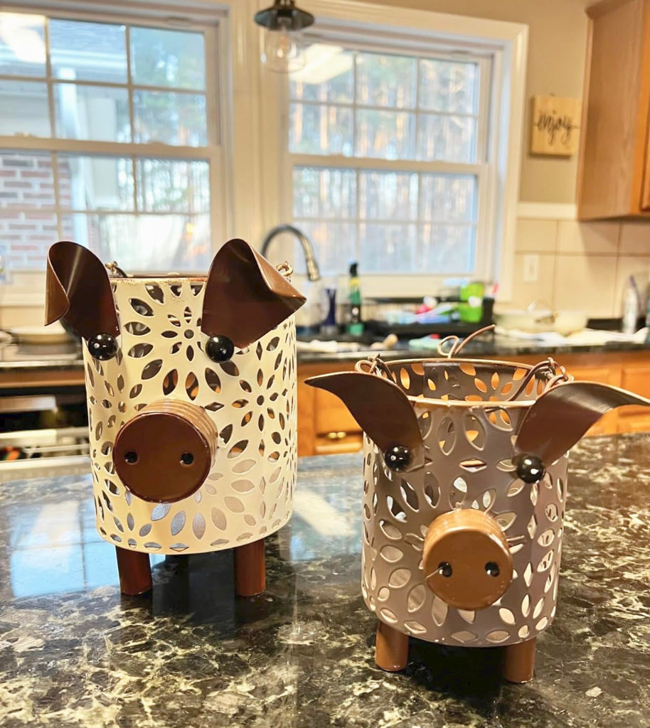 Farmhouse Metal Small Storage Basket Set, 2 Count Pig Decor