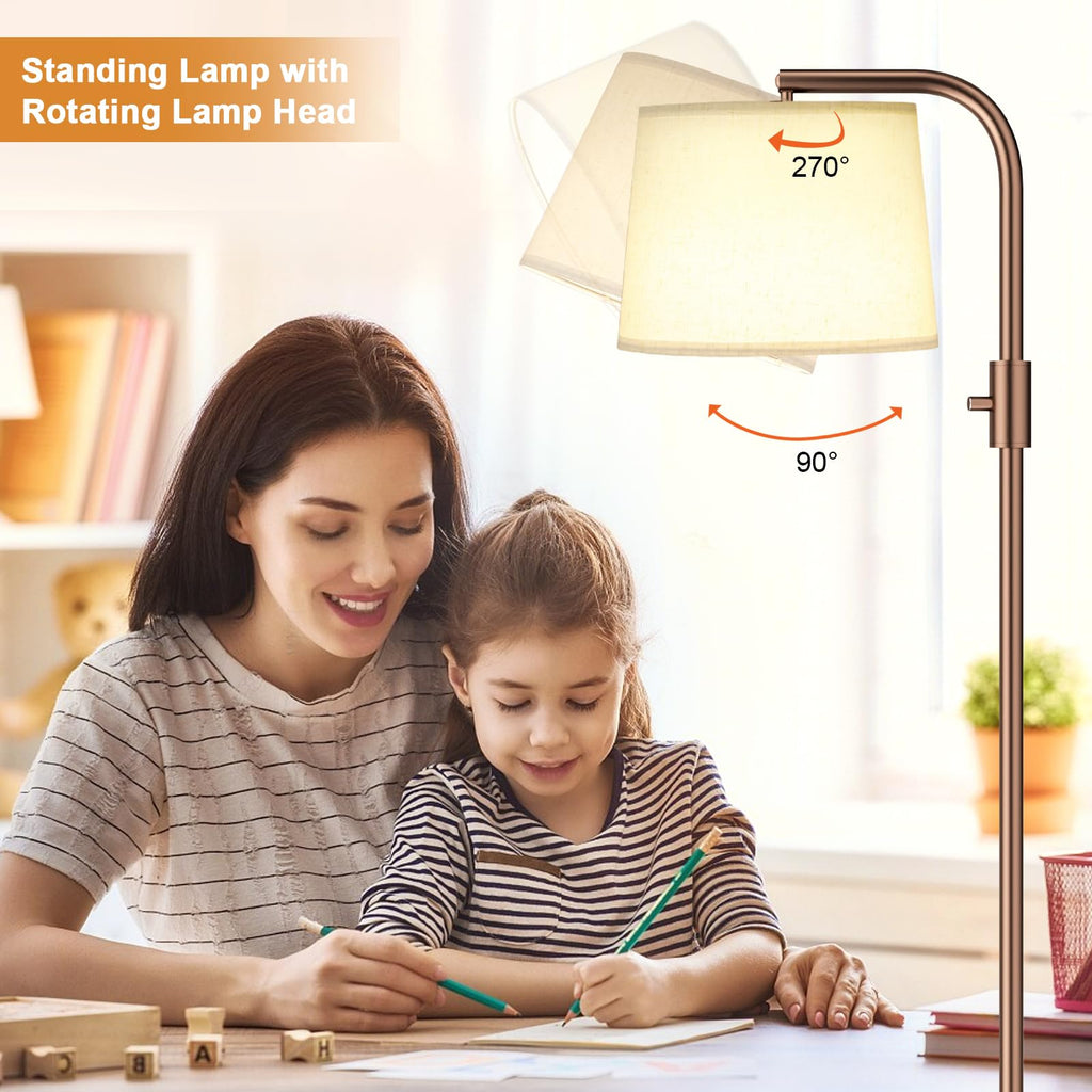 Fully Dimmable Floor Lamp with 9W LED Bulb, Standing Lamp with Adjustable Head, Modern Tall Light with Rotary Switch