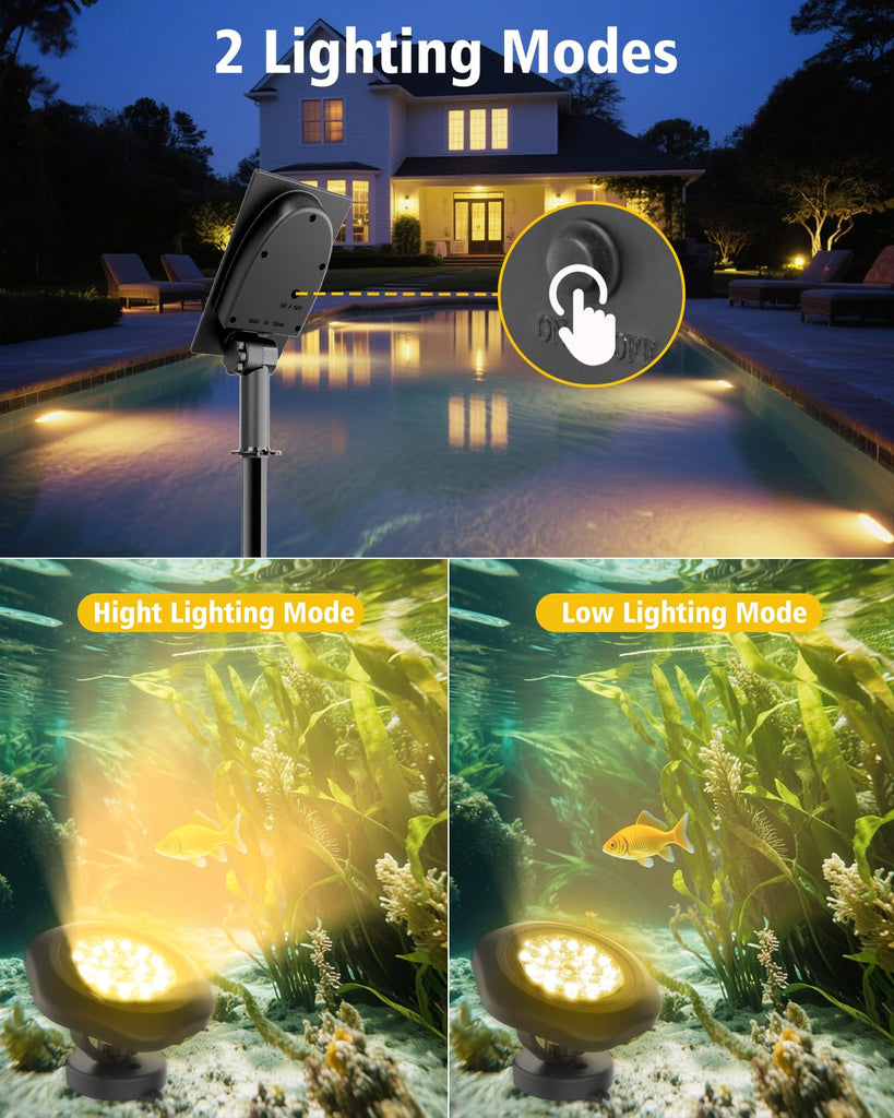 Pond Lights Waterproof IP68 Landscape Spot Lights, Warm White, 3-in-1